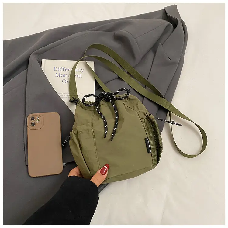 Orange Crossbody Bag for Women with Drawstring Closure