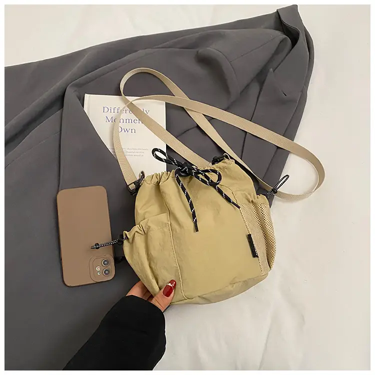 Orange Crossbody Bag for Women with Drawstring Closure
