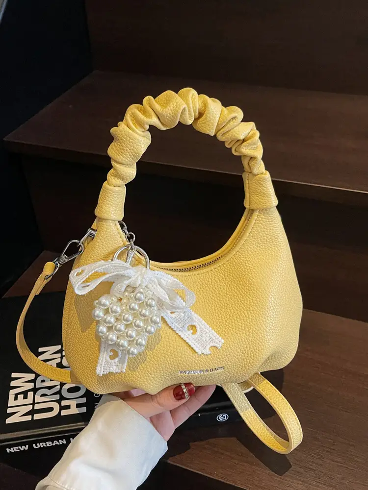 Yellow Pleated Shoulder Bag for Women 2025 Summer - Image 7