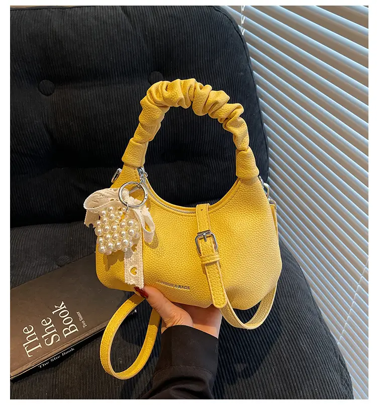 Yellow Pleated Shoulder Bag for Women 2025 Summer — feature 1
