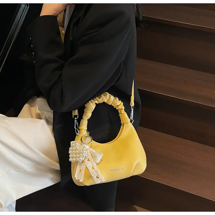 Yellow Pleated Shoulder Bag for Women 2025 Summer — feature 23