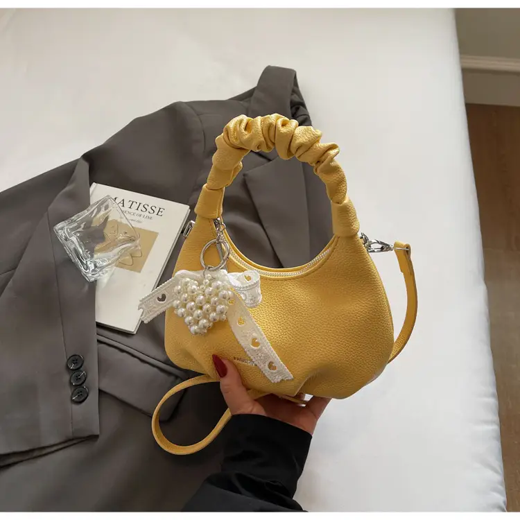 Yellow Pleated Shoulder Bag for Women 2025 Summer — feature 28