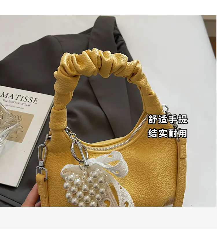 Yellow Pleated Shoulder Bag for Women 2025 Summer — feature 6