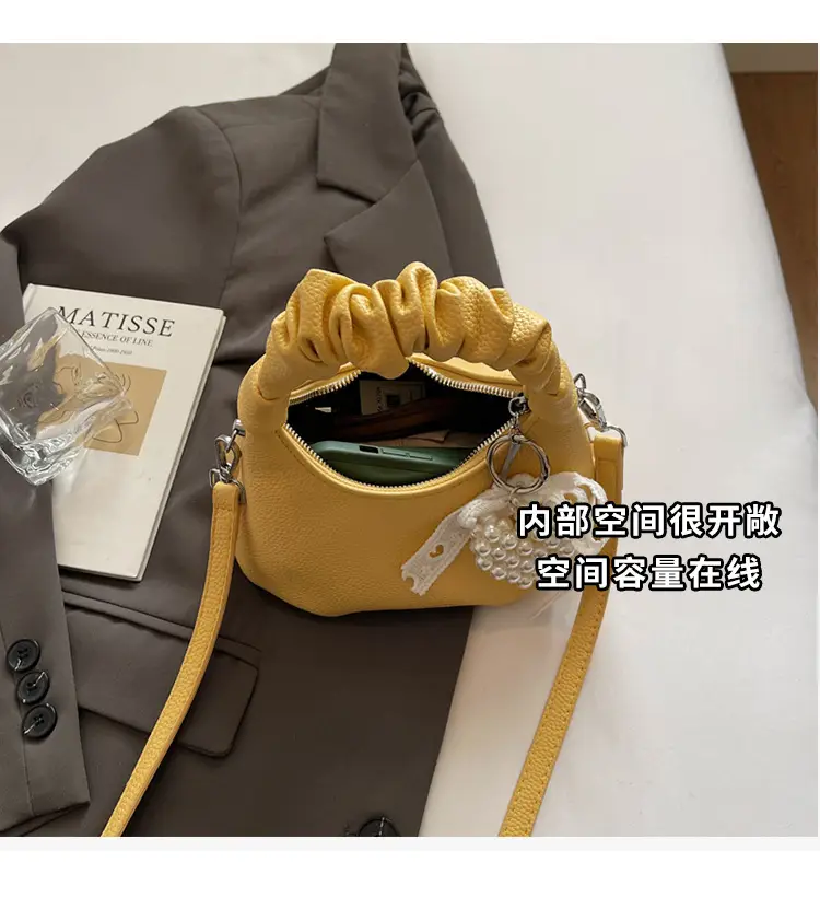 Yellow Pleated Shoulder Bag for Women 2025 Summer — feature 9