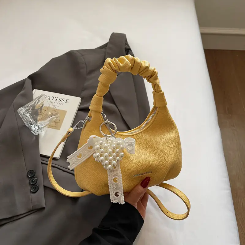 Yellow Pleated Shoulder Bag for Women 2025 Summer - Image 6