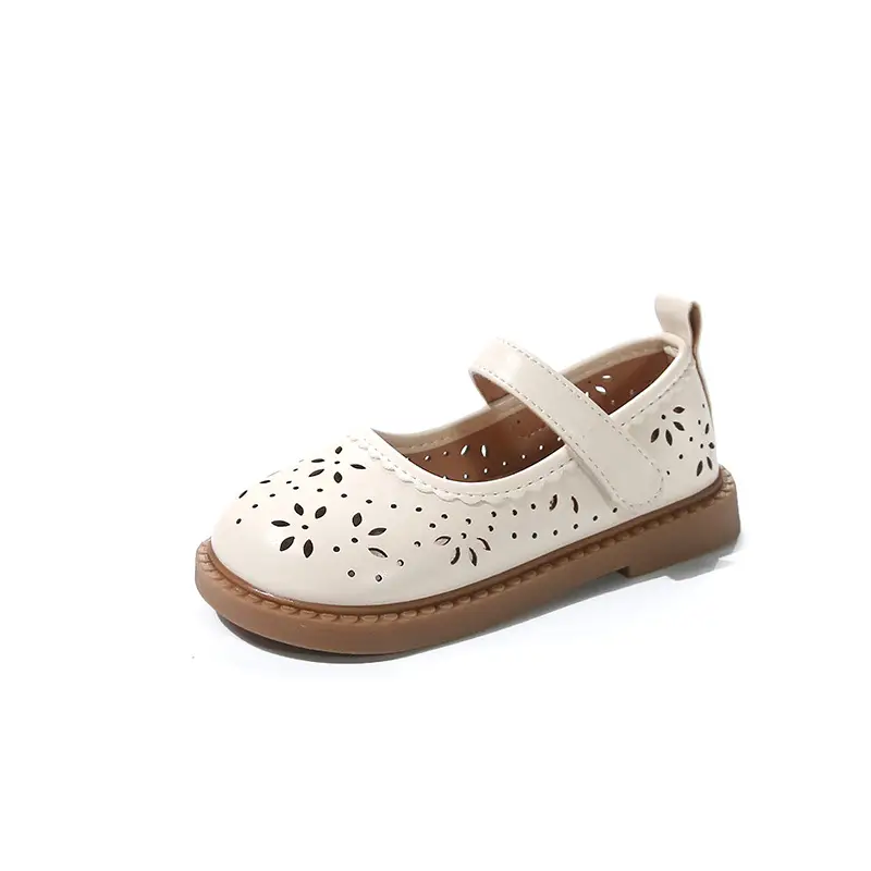 Girls' White Mori Style Hollow Leather Shoes for Toddler
