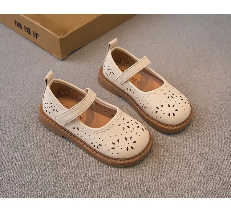 Girls' White Mori Style Hollow Leather Shoes for Toddler — feature 11