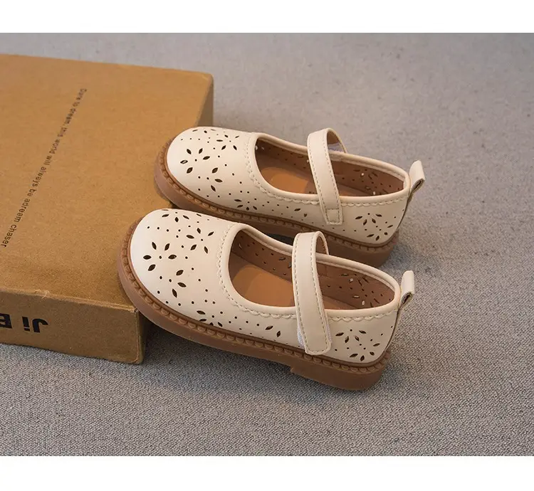 Girls' White Mori Style Hollow Leather Shoes for Toddler — feature 14