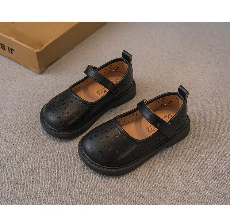 Girls' White Mori Style Hollow Leather Shoes for Toddler — feature 8