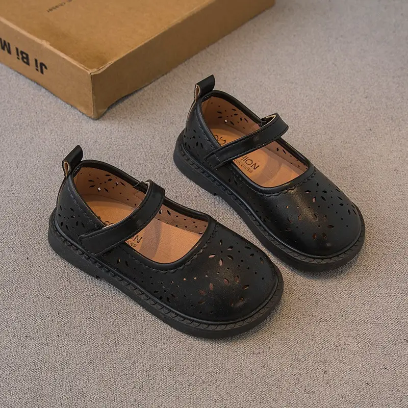 Girls' White Mori Style Hollow Leather Shoes for Toddler