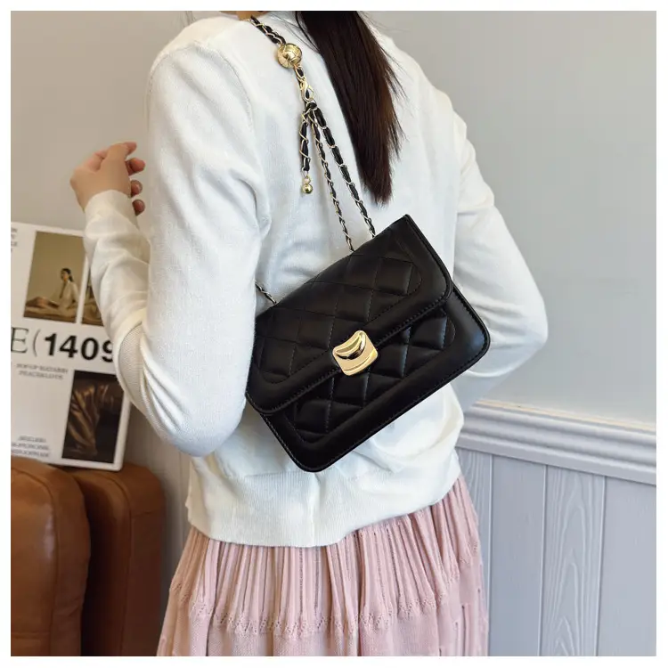 Black Quilted Chain Crossbody Bag for Women — feature 14