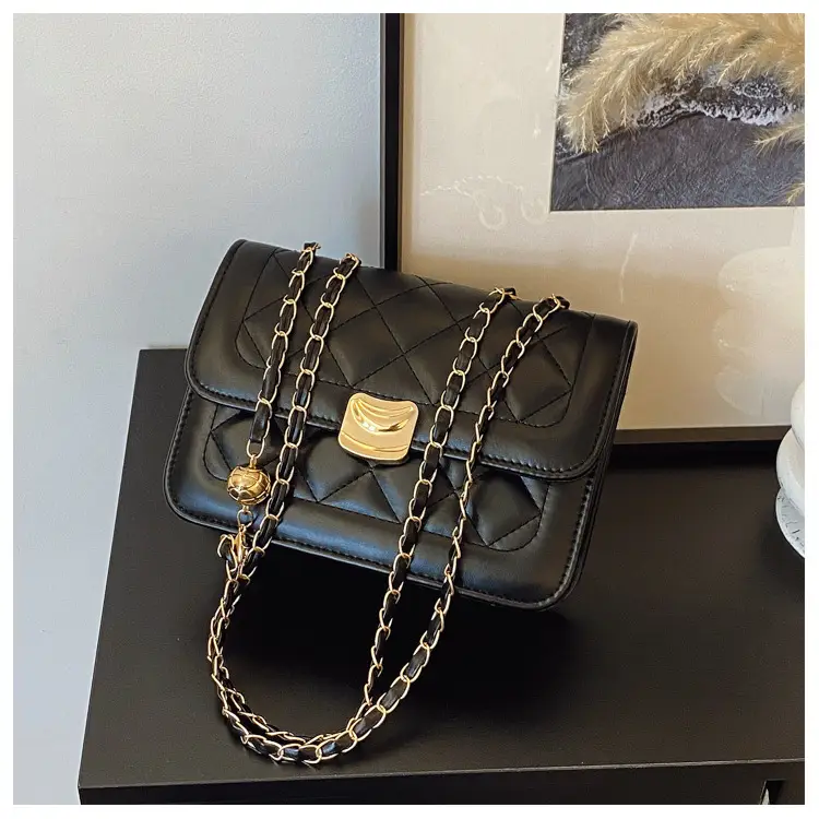 Black Quilted Chain Crossbody Bag for Women — feature 23