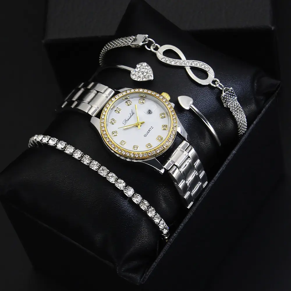 High-Looking Women's Quartz Watch Bracelet Set Gold Black