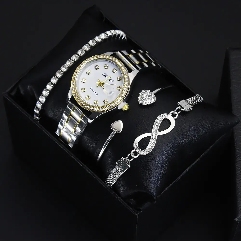 High-Looking Women's Quartz Watch Bracelet Set Gold Black