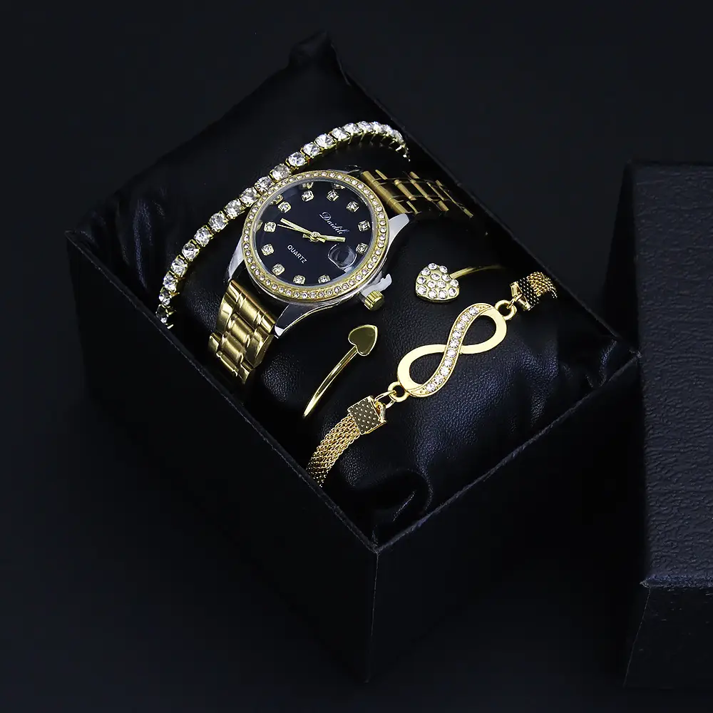 High-Looking Women's Quartz Watch Bracelet Set Gold Black — feature 11