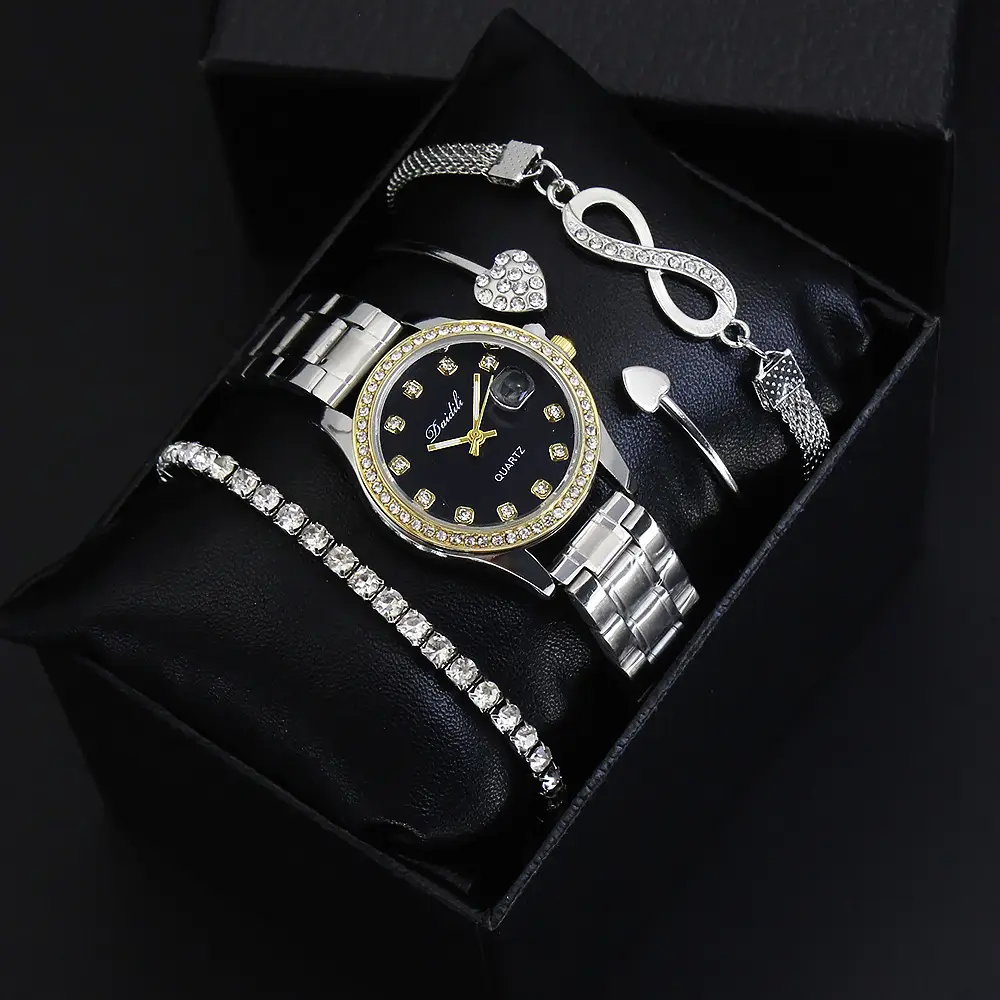 High-Looking Women's Quartz Watch Bracelet Set Gold Black — feature 7