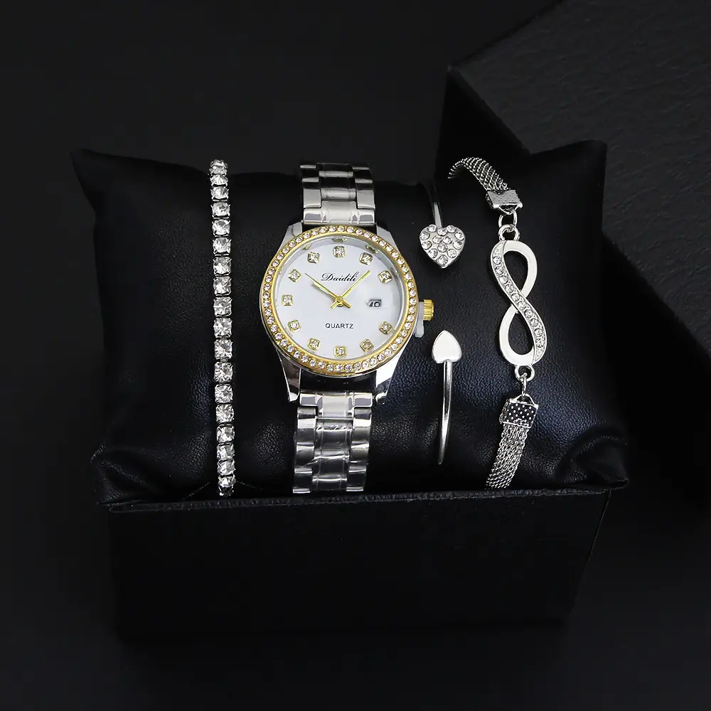 High-Looking Women's Quartz Watch Bracelet Set Gold Black