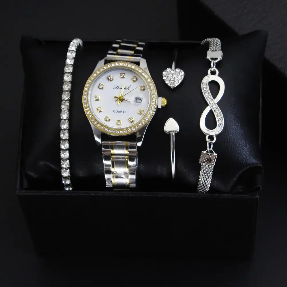 High-Looking Women's Quartz Watch Bracelet Set Gold Black