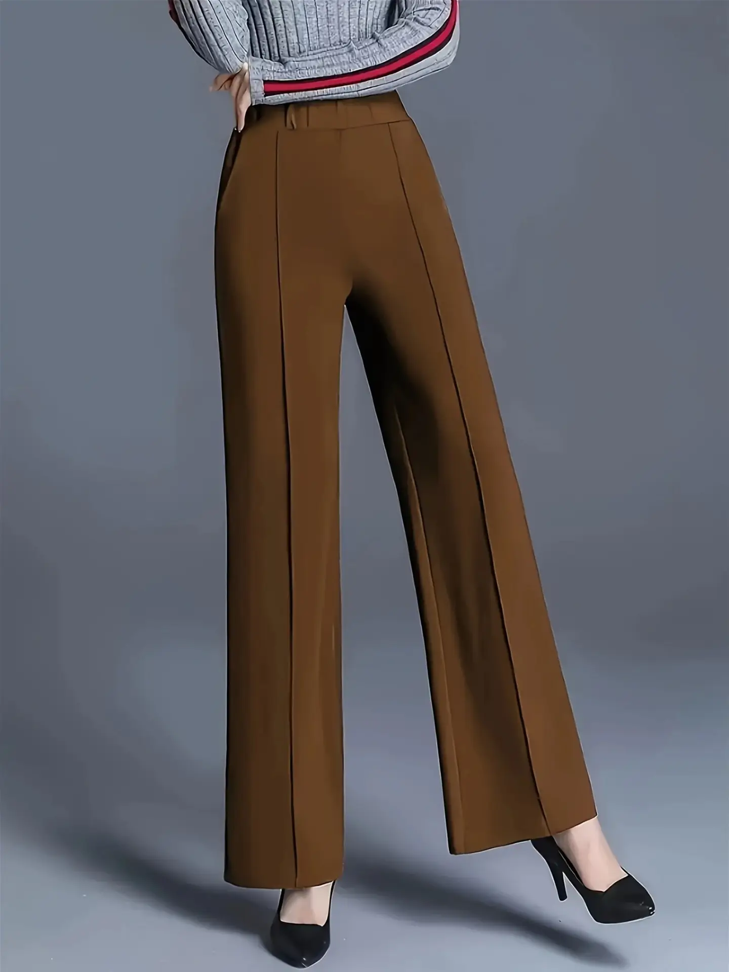 Women's Wide Leg High Waist Pants Grey Loose Slimming - Image 9