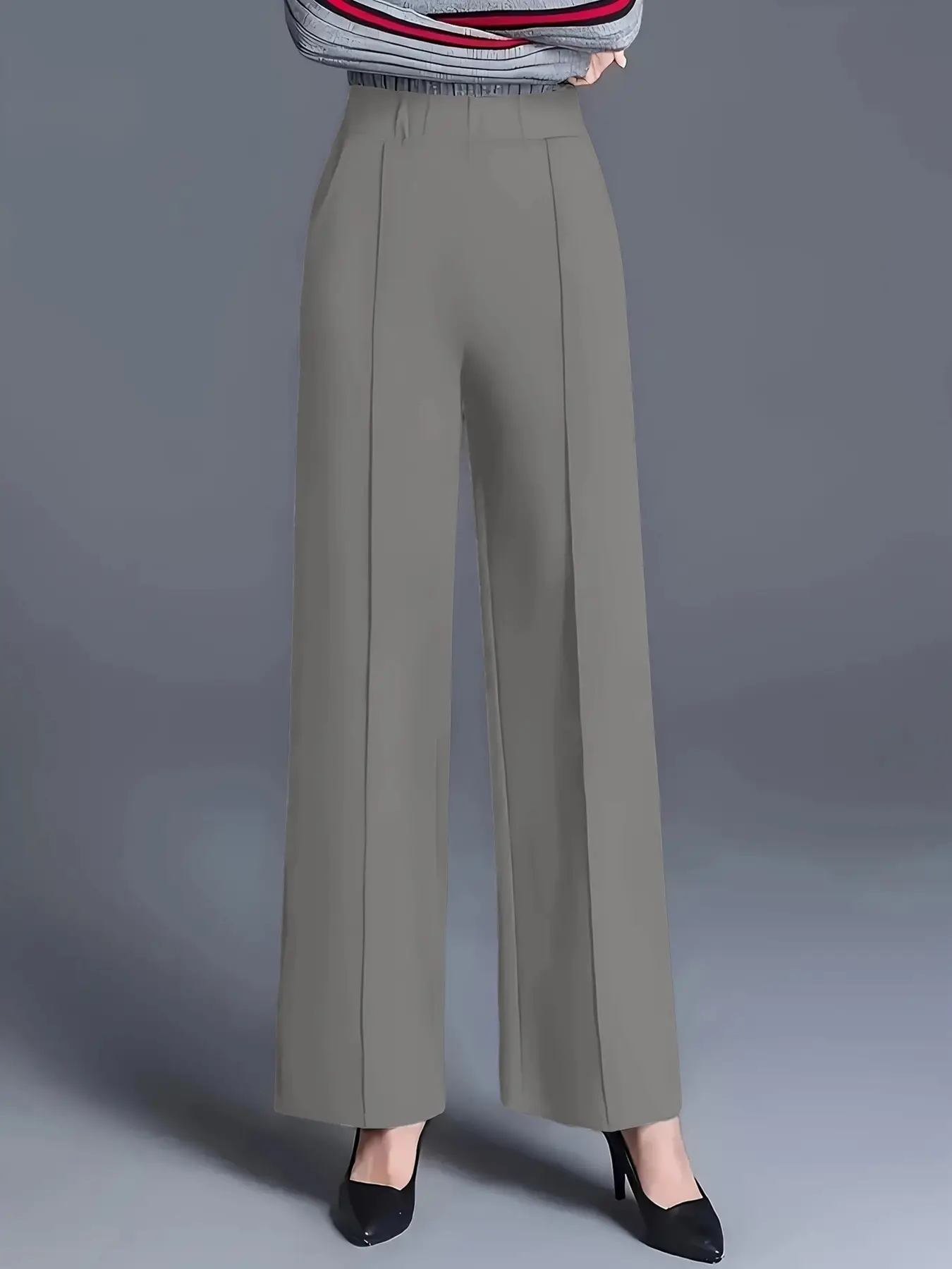 Women's Wide Leg High Waist Pants Grey Loose Slimming — feature 14