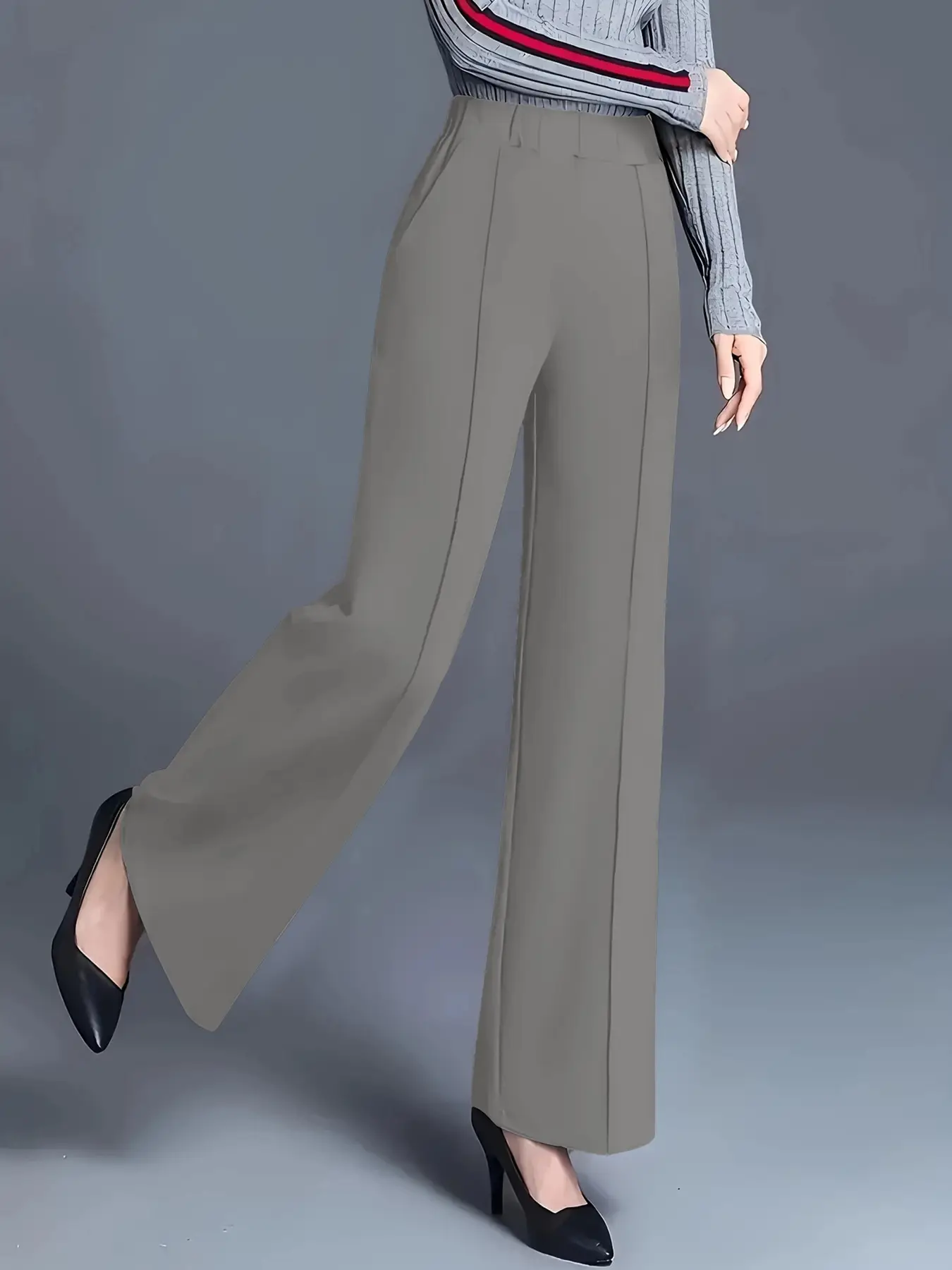 Women's Wide Leg High Waist Pants Grey Loose Slimming — feature 16