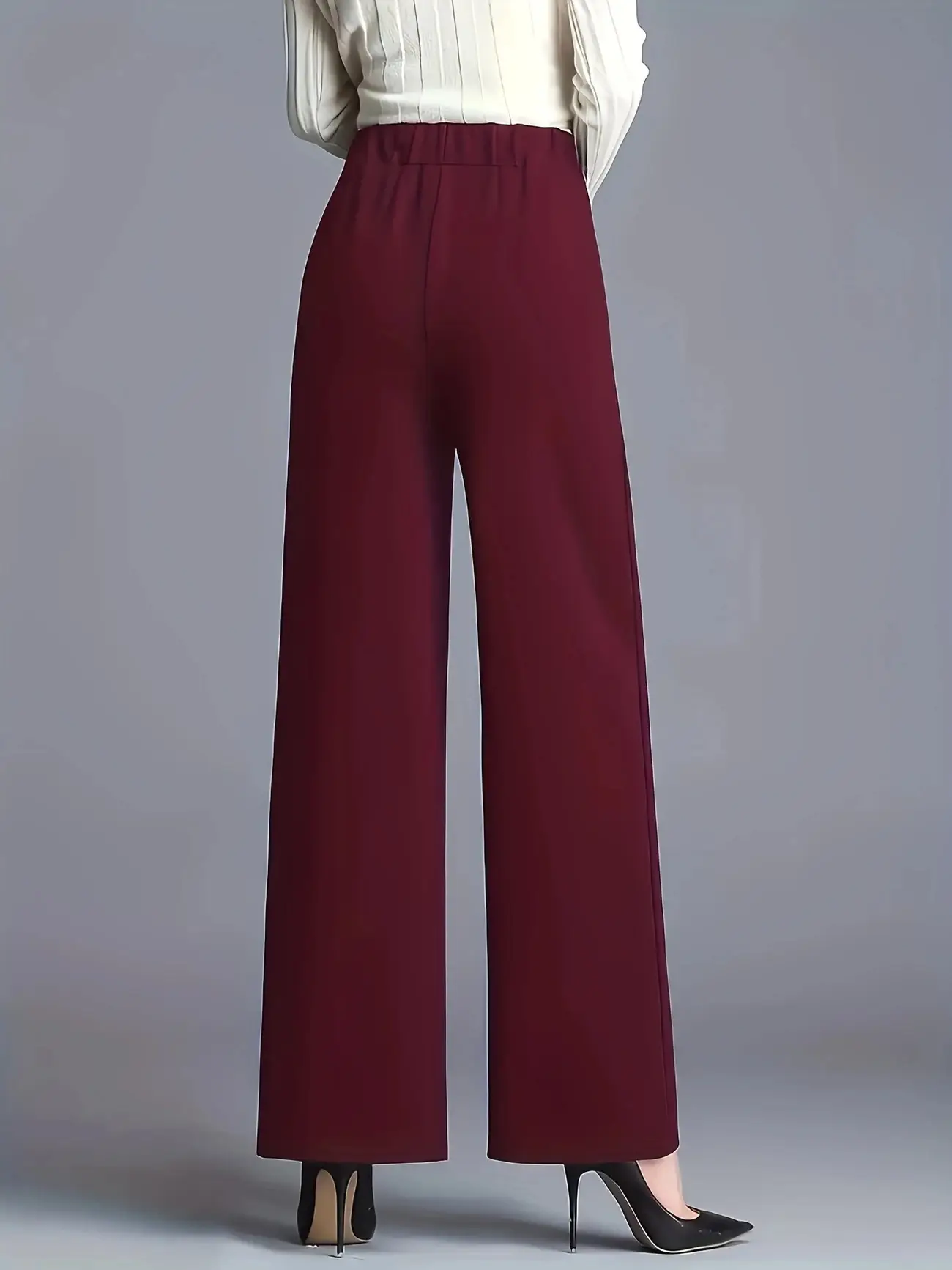 Women's Wide Leg High Waist Pants Grey Loose Slimming — feature 18