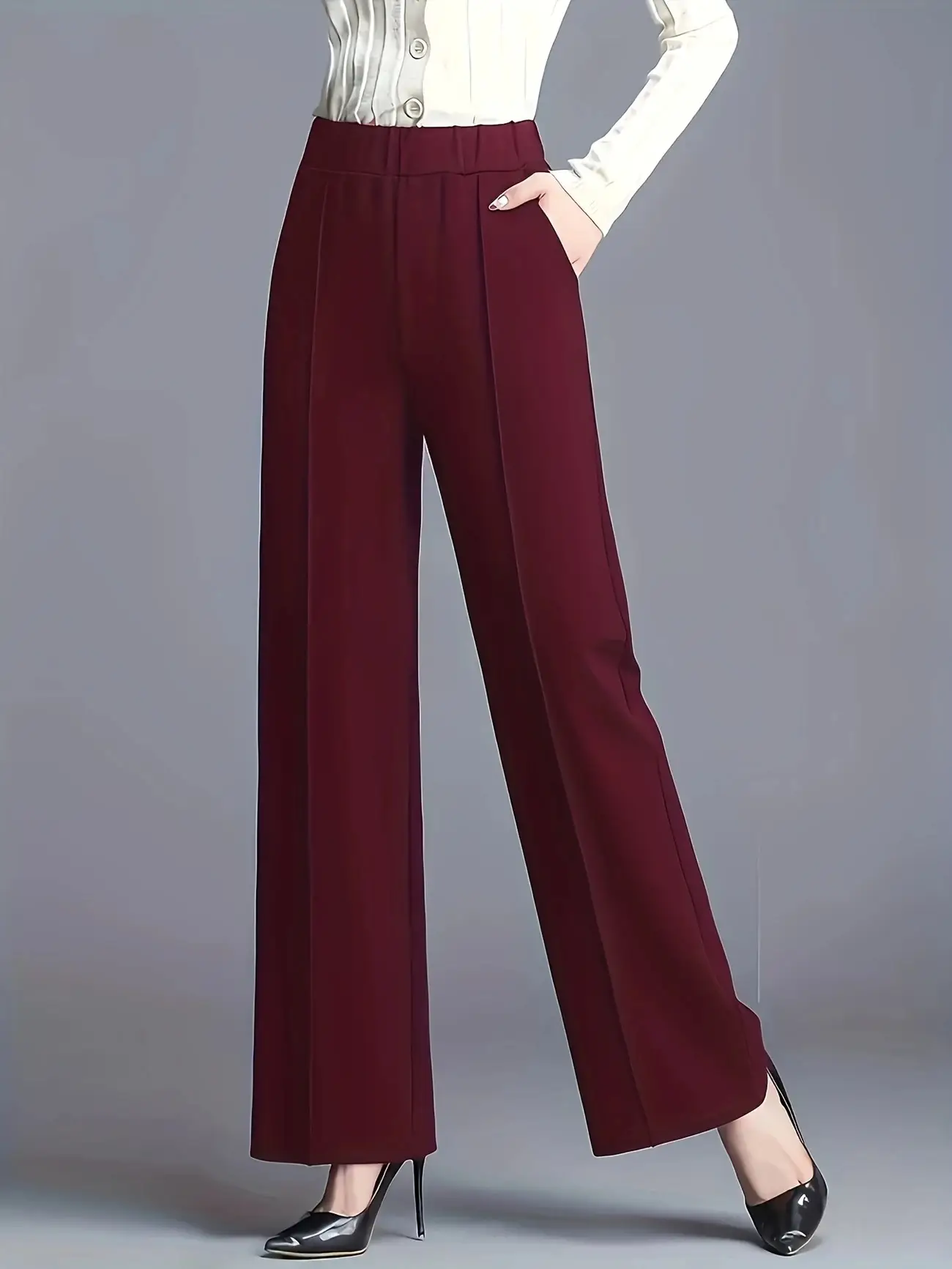 Women's Wide Leg High Waist Pants Grey Loose Slimming — feature 19