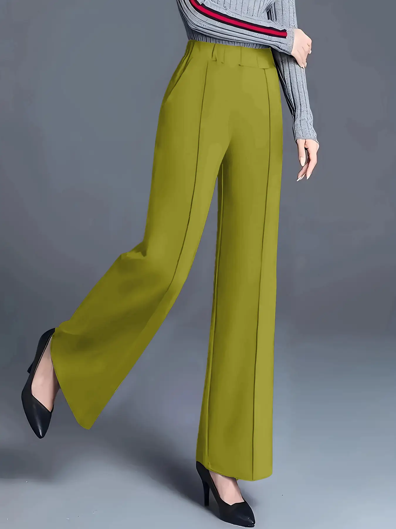 Women's Wide Leg High Waist Pants Grey Loose Slimming — feature 22