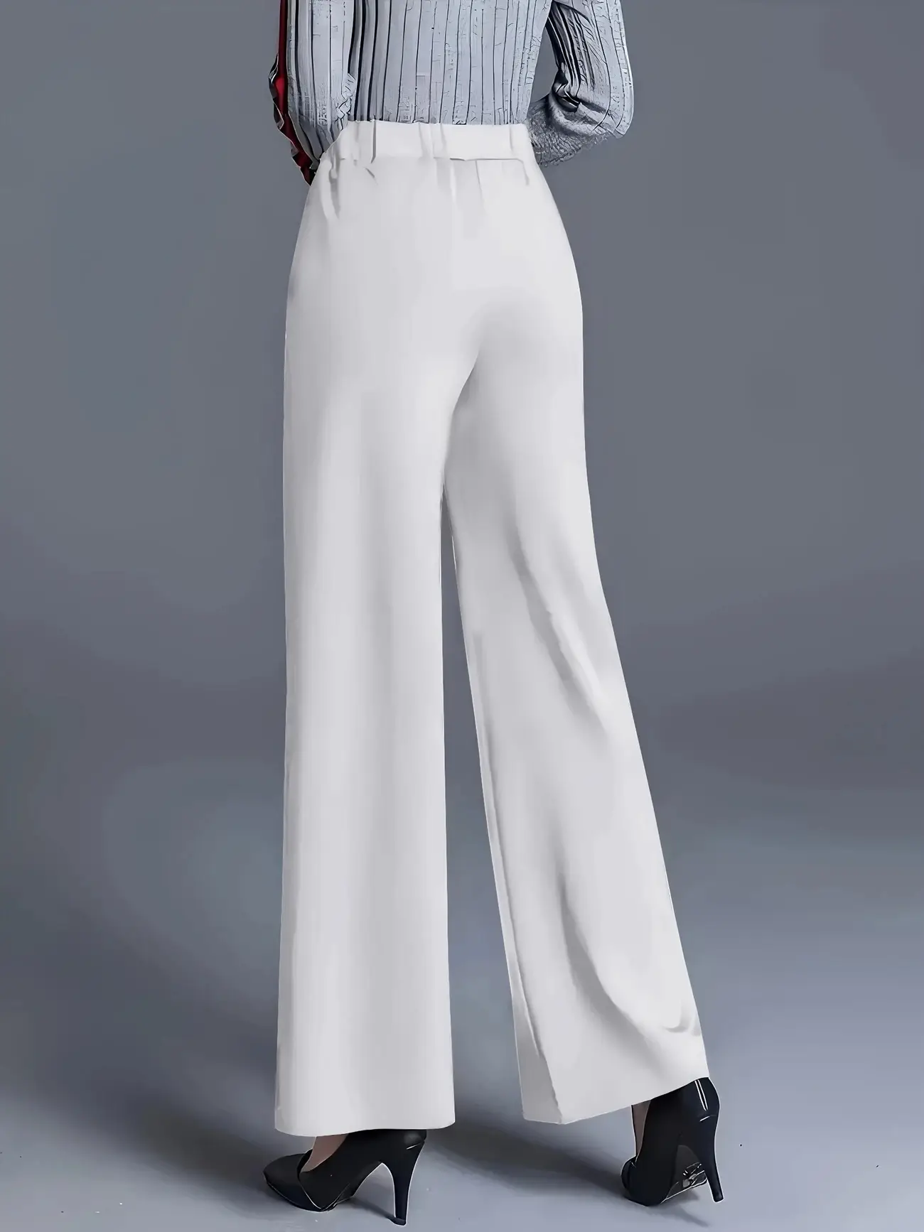 Women's Wide Leg High Waist Pants Grey Loose Slimming — feature 24