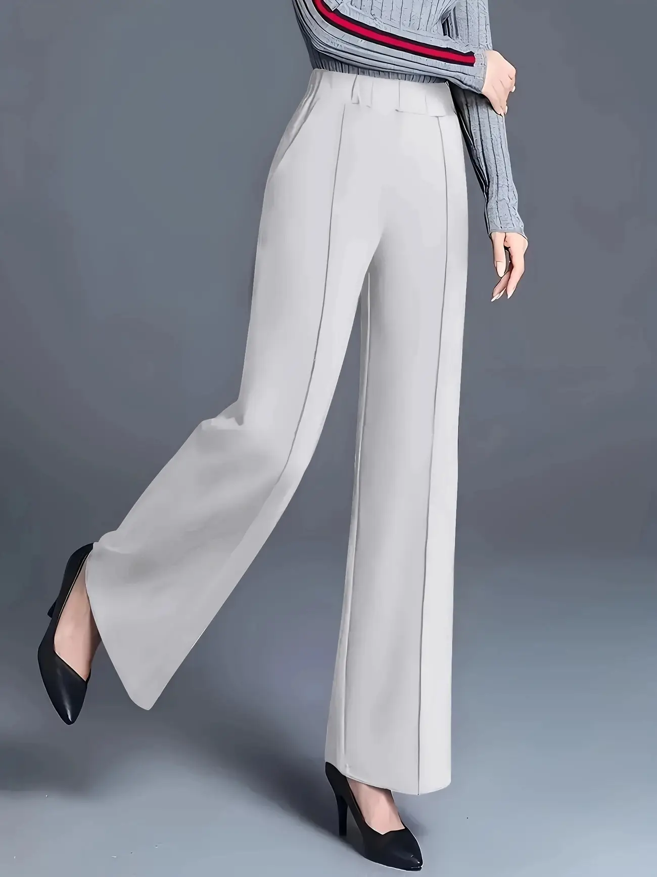 Women's Wide Leg High Waist Pants Grey Loose Slimming — feature 25