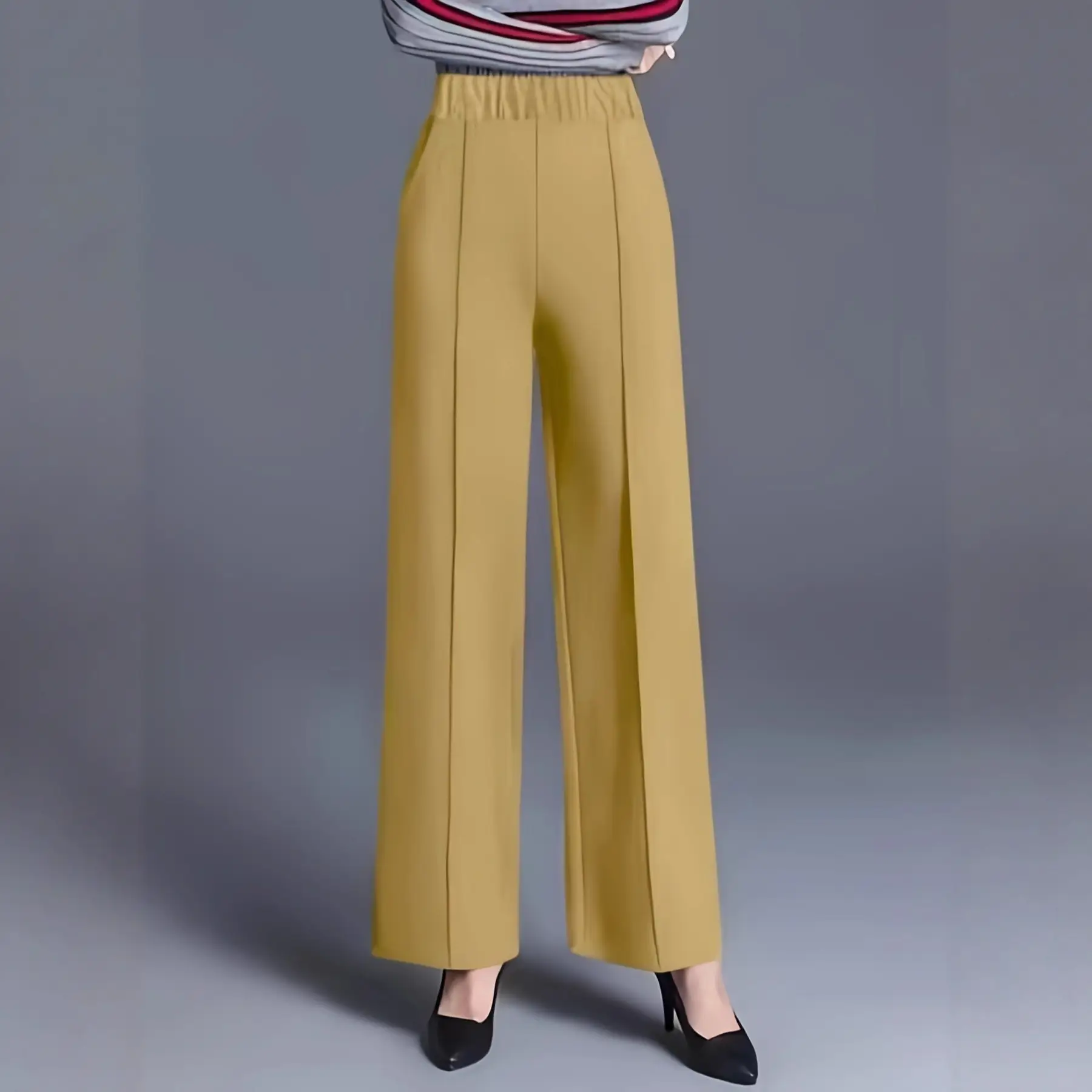 Women's Wide Leg High Waist Pants Grey Loose Slimming - Image 3