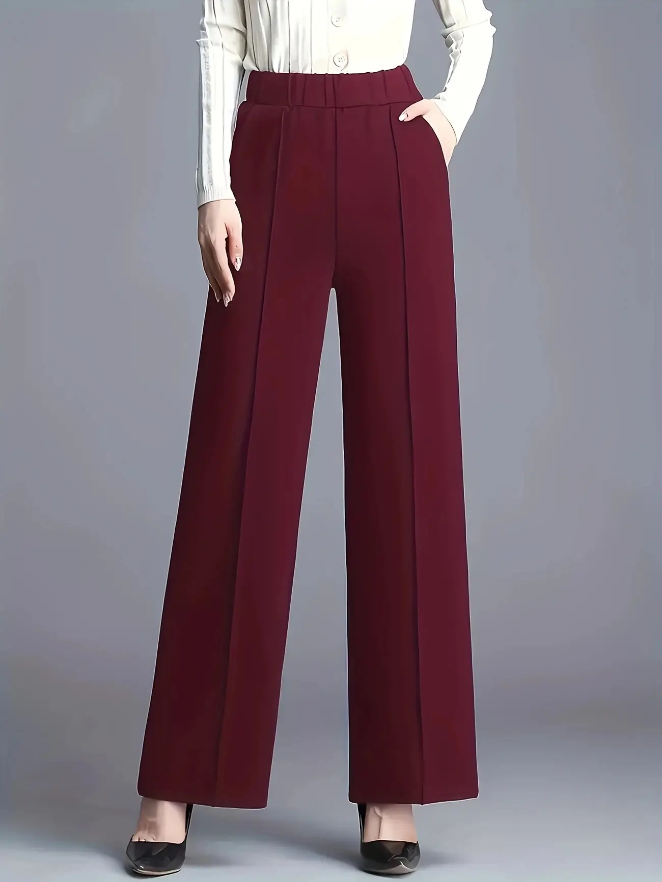Women's Wide Leg High Waist Pants Grey Loose Slimming - Image 6