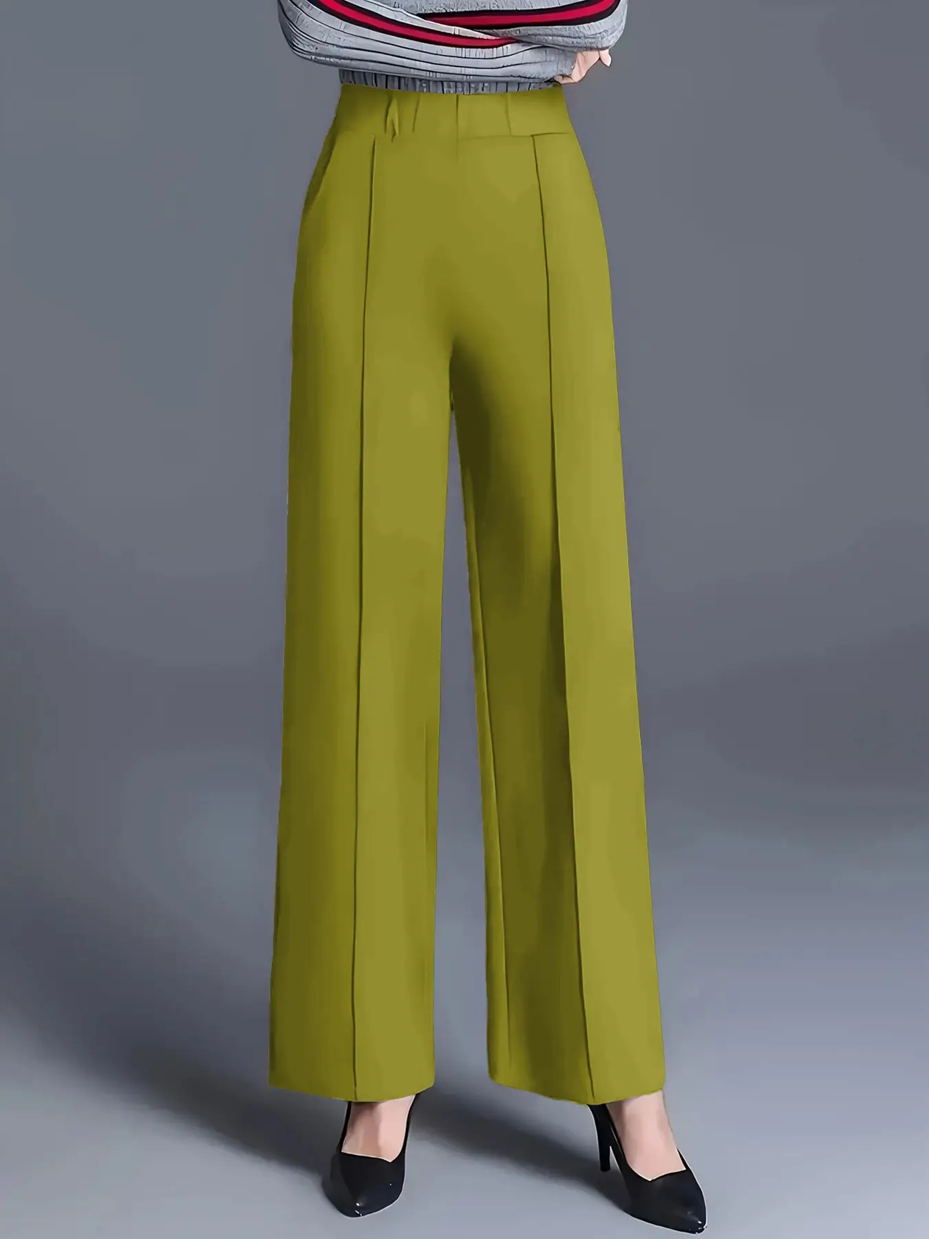 Women's Wide Leg High Waist Pants Grey Loose Slimming - Image 7