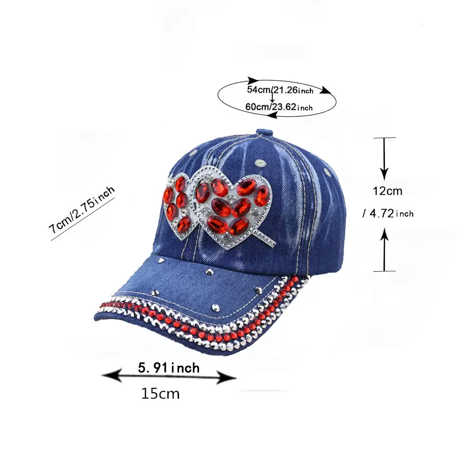 Blue Heart Rhinestone Denim Cap for Girls — feature 6