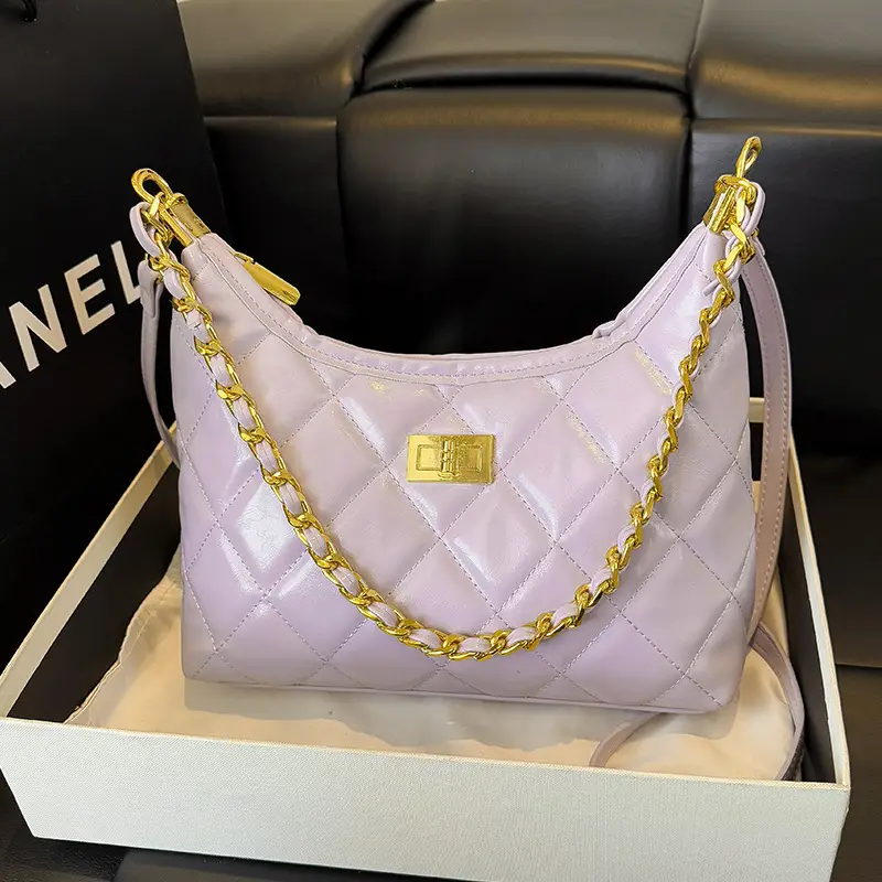 White Quilted Chain Shoulder Bag for Women - Image 5