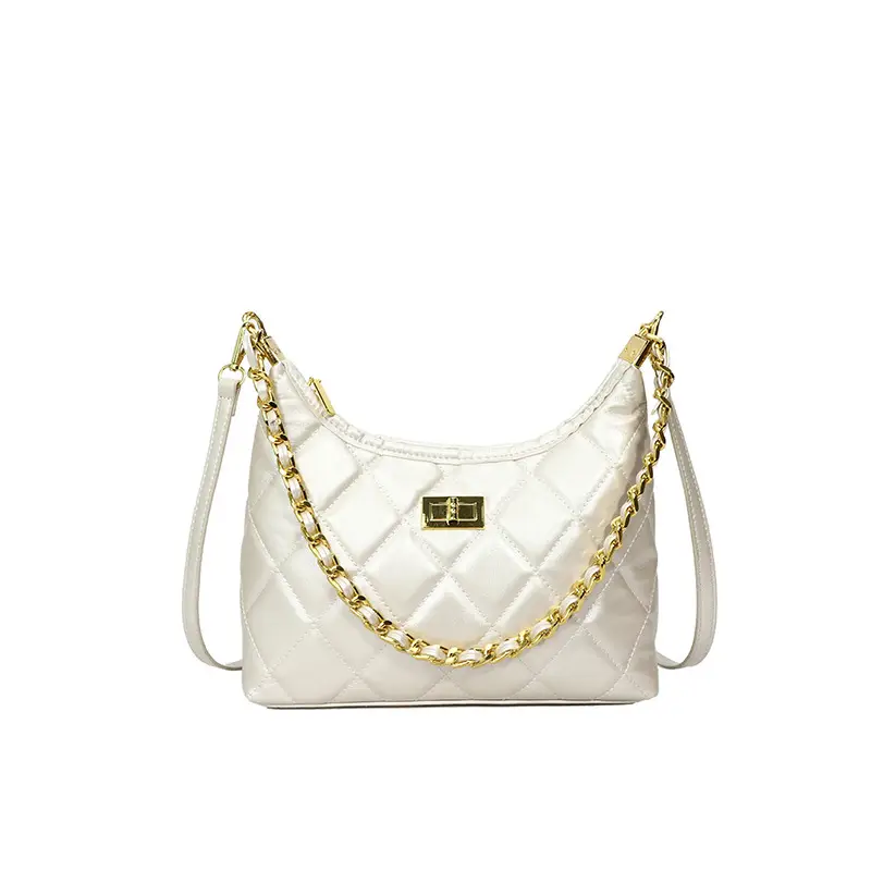 White Quilted Chain Shoulder Bag for Women - Image 8