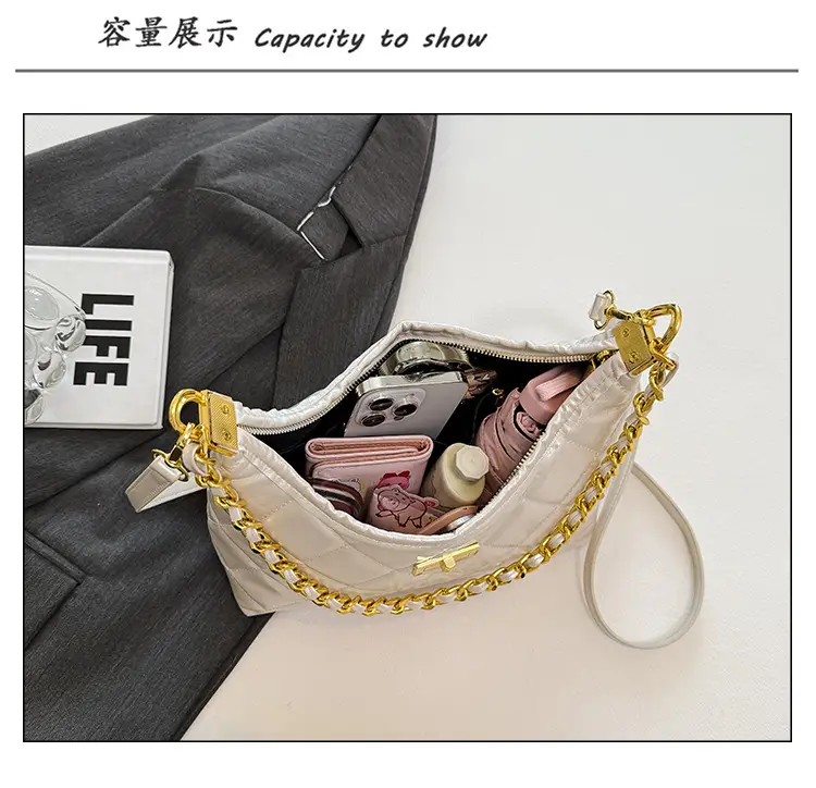 White Quilted Chain Shoulder Bag for Women — feature 11