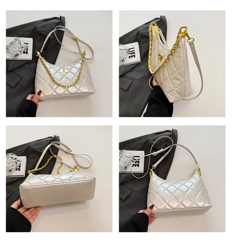 White Quilted Chain Shoulder Bag for Women — feature 14
