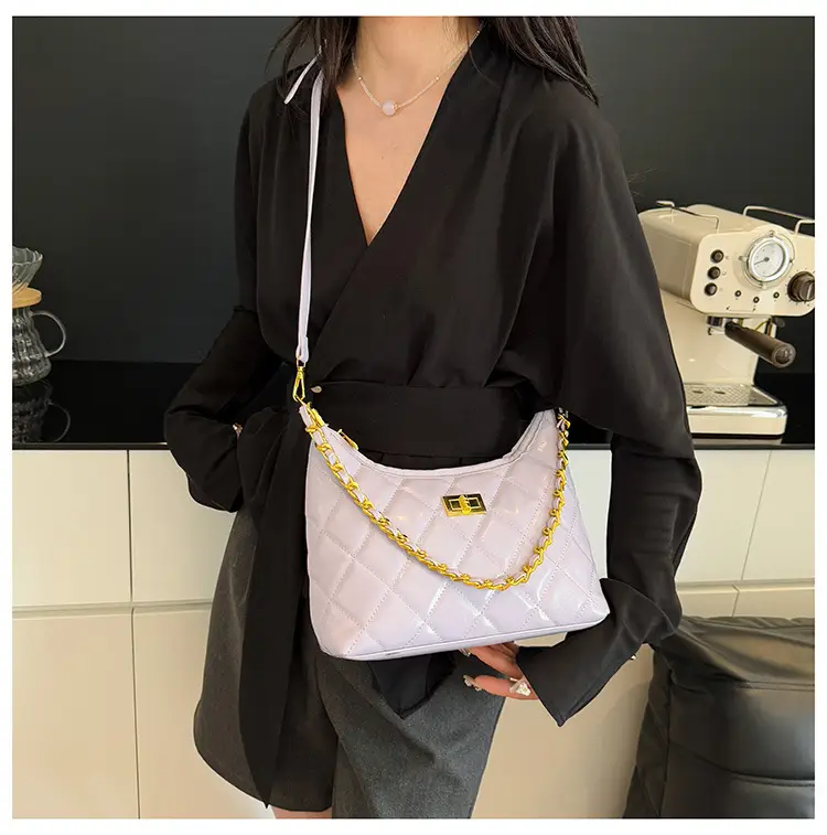 White Quilted Chain Shoulder Bag for Women — feature 15