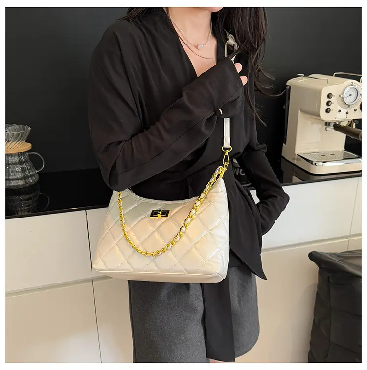 White Quilted Chain Shoulder Bag for Women — feature 21