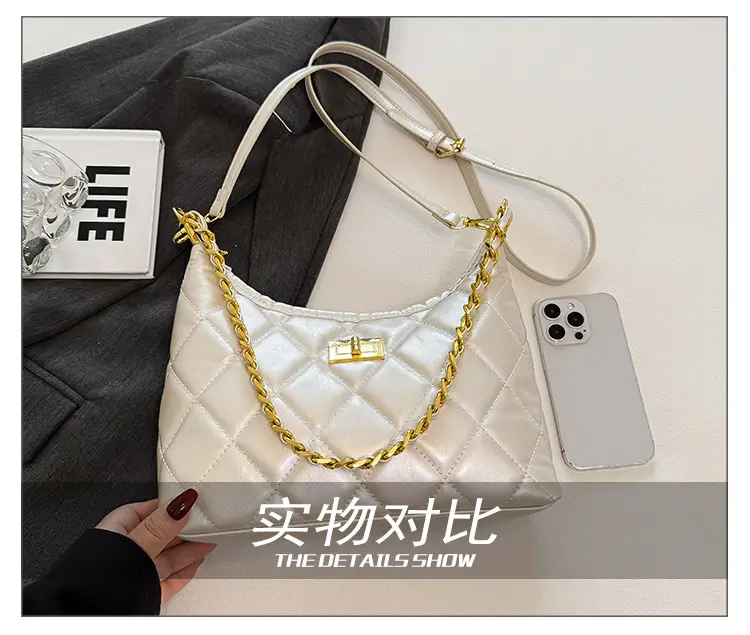 White Quilted Chain Shoulder Bag for Women — feature 9