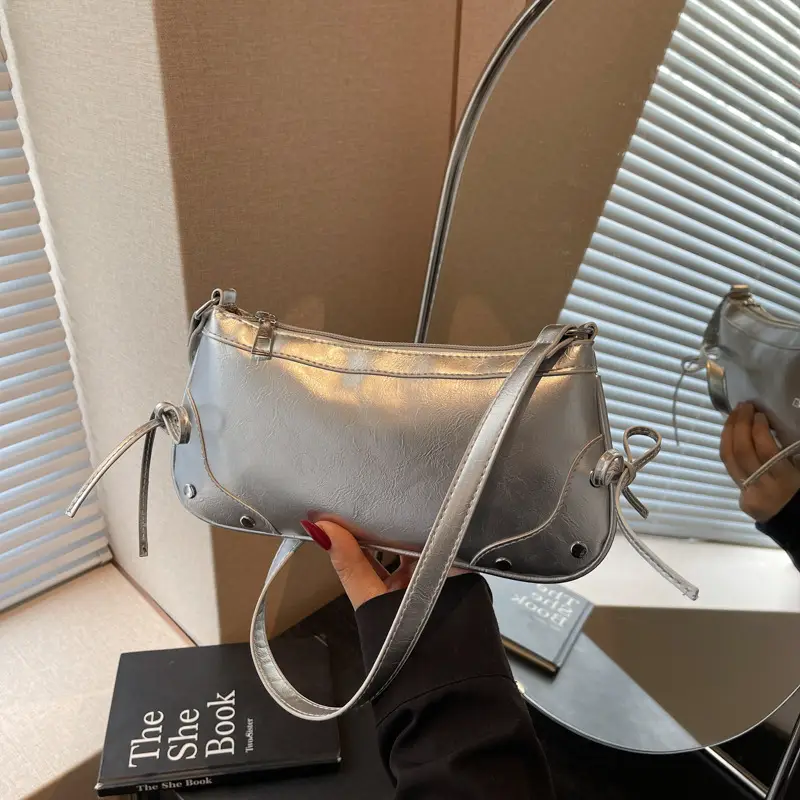 Silver Bow Underarm Bag Women 2025 New Style - Image 4