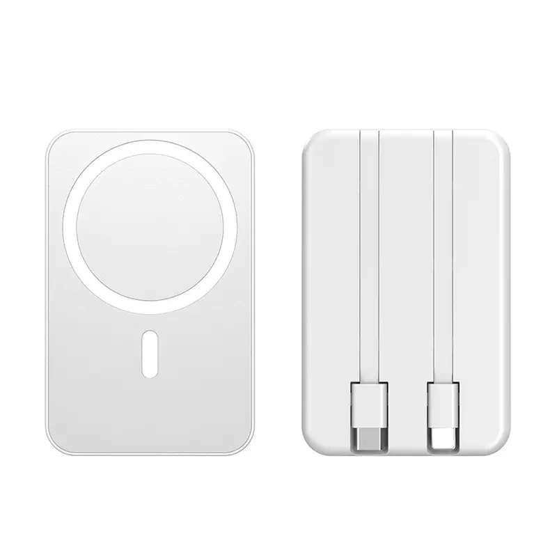 Cross-Border Wholesale Magnetic Wireless Magsafe Power Bank with Built-In Cable Ultra-Thin Fast Charging Portable Power Bank Customization