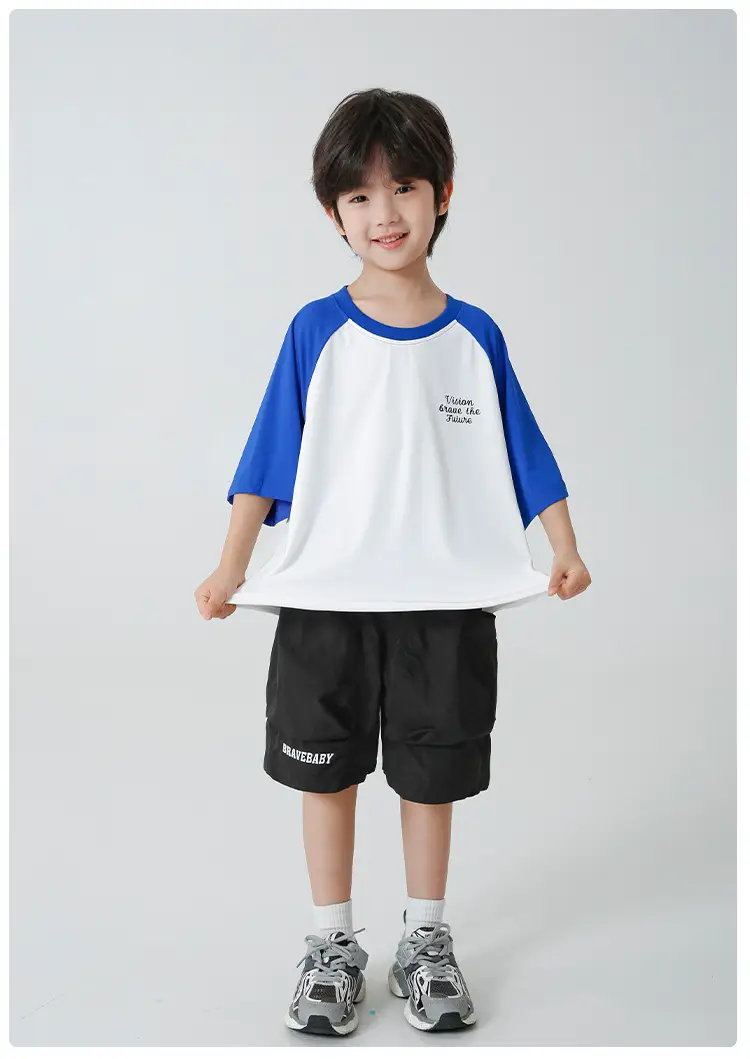 Kids Korean Style Raglan Sleeve T-Shirt Green Black — feature 10