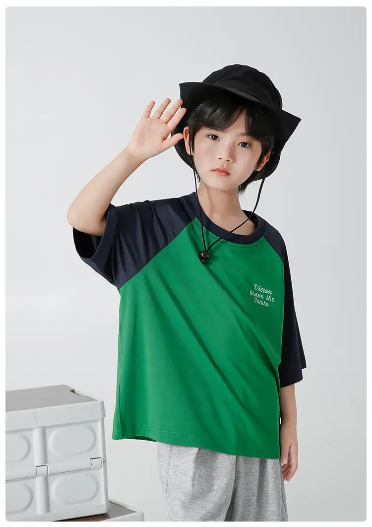 Kids Korean Style Raglan Sleeve T-Shirt Green Black — feature 12