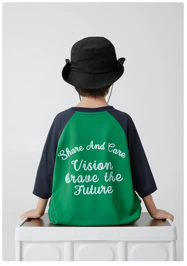 Kids Korean Style Raglan Sleeve T-Shirt Green Black — feature 13