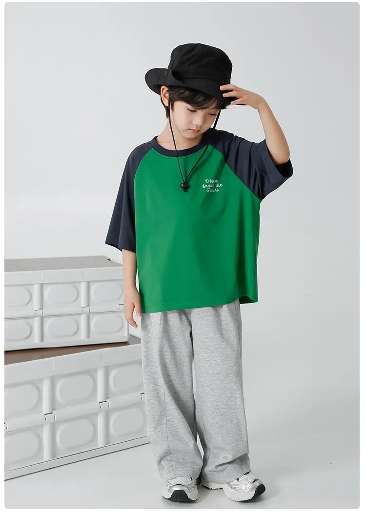 Kids Korean Style Raglan Sleeve T-Shirt Green Black — feature 14