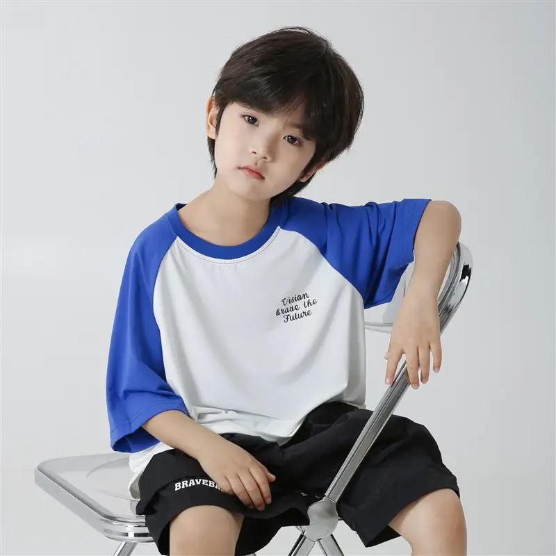 Kids Korean Style Raglan Sleeve T-Shirt Green Black - Image 2