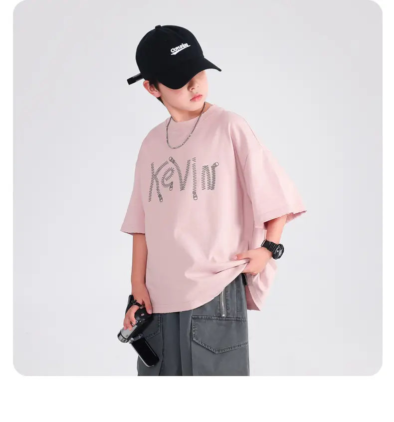 Boys Summer Pink Cotton T-Shirt 2025 Korean Style — feature 25