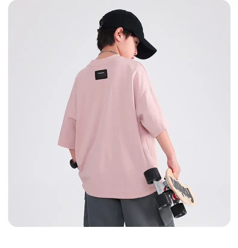 Boys Summer Pink Cotton T-Shirt 2025 Korean Style — feature 26